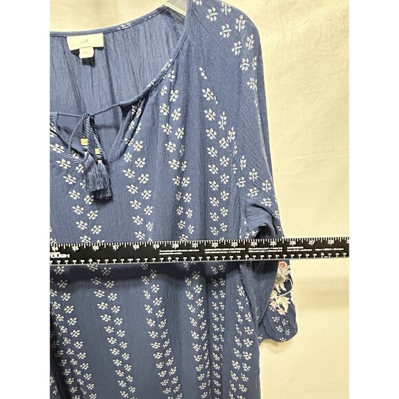 J. Jill Women's Large Floral Embroidered Peasant Blue‎ Batik Print Dress - Picture 3 of 13